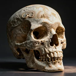 intricate skull sculpture made of skulls
