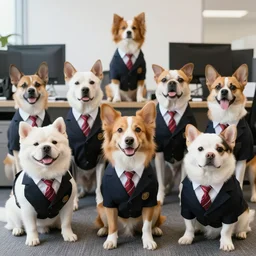 an office full of dogs wearing suits