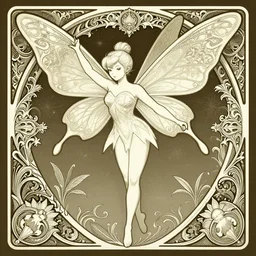 tinker bell with butterfly wings, intricate, elegant, magical, d & d, powerful, dancing, fantasy, art nouveau, baroque style, white dress, art by art by artgerm and greg rutkowski and ruan jia and peter polach