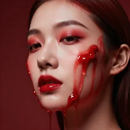 female face liquifying in red colors
