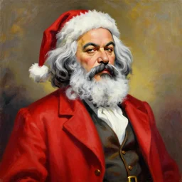 painting of karl marx dressed as santa claus, colorful, beautiful