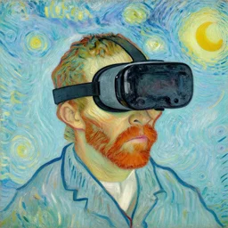 Van Gogh painting of a brain wearing VR headset