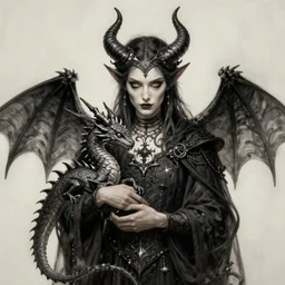 a beautiful satanic sorcerer holding a small dragon, intricate, sharp focus, illustration, highly detailed, digital painting, concept art, matte, art by wlop and artgerm and greg rutkowski and alphonse mucha, masterpiece