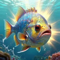 portrait of a humanoid deep sea angler fish, blind, scars, epic, splashes of water, intense, an ultrafine hyperdetailed illustration, sharp focus, bright colors, destiny 2, fantasy, 8 k, d & d, unreal engine 5, global illumination, radiant light