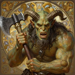 a beautiful illustration of an attacking orc with horns in head holding a battle axe, intricate, sharp focus, illustration, highly detailed, digital painting, concept art, matte, art by wlop and artgerm and greg rutkowski and alphonse mucha, masterpiece