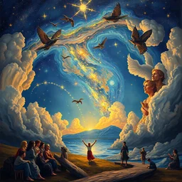 a sending down [ of the revelation ] from him who created the earth and the lofty heavens, overdetailed art, by by _ van _ gogh, magic