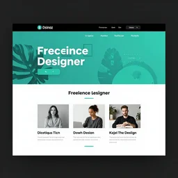 contemporary landing page design for a freelance designer, teal and black colour palette, template layout, graphic design