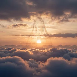 beautiful sunset clouds blending layer from ghostly outline virgin mary figure
