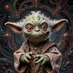yoda became bloody ugly lovecraftian degenerate abomination, photo - realistic, color image, 2 k, highly detailed, bodyhorror, occult art, by giger, fractal structure