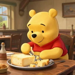 winnie the pooh enjoying a cheeseboard at a rural pub, digital art, highly detailed, artstation.