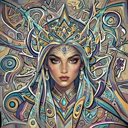 head-on symmetrical centered painted portrait, Maya Ali as a sorcerer, DOTA Blizzard pixar, unity engine on stylized background, splash comics, global illumination lighting, artstation, by lois van baarle, ilya kuvshinov, rossdraws