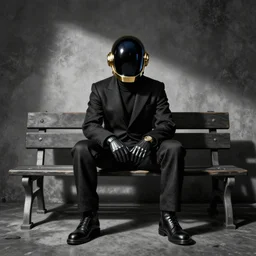 daft punk sitting on a bench, detailed, hd