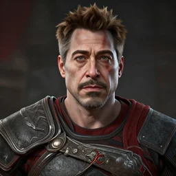 a screenshot of robert downey jr. in the video game god of war. 3 d rendering. unreal engine. amazing likeness. very detailed. cartoon caricature