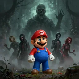 concept art of mario from super mario bros lost in silent hill, resident evil, horror, occult, terror, mist, volumetric render, digital painting, detailed painting