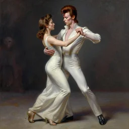 detailed soft painting of david bowie and his wife dancing. elegant highly detailed artstation concept art matte folk horror art by arthur rackham