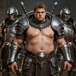 epic masterpiece guards, heavily armed, chainmails, plate armor, fat and slimt, sweaty skin, hyperrealistic, octane render, cinematic, beautiful face and flawless skin, perfect hands, 5 fingers,  by Edgar Maxence and Ross Tran and Michael Whelan, Legends of Runeterra