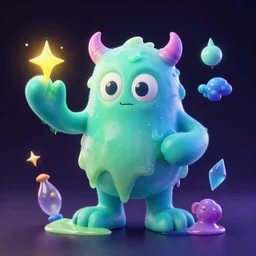 a gooey blob monster practicing magic spells, 3 d render