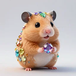 cartoon hamster made of rainbow gems and crystals, 8k