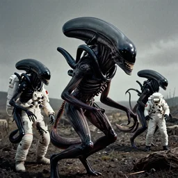 xenomorph, xenomorphs, astronaut, apollo 1 1, the movie alien, high definition, grainy color footage, dramatic angle, landscape, far length photography