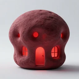 A beautiful photo of a blob shaped trypophobia house with a mysterious red glow emitting from inside, stunning, gorgeous, golden ratio, photorealistic, featured on artstation, 4k resolution