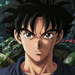 young male brown eyes light facial hair reptile background by akira toriyama, akira toriyama hyper realistic, dark fantasy detailed, high definition insanely detailed, bitter wide