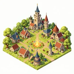 isometric medieval village, digital art, concept art, magic fantasy, scenic, vibrant colors, high contrast, highly detailed, trending on artstation, 8k, andreas rocha, sylvain sarrailh, darek zabrocki, finnian macmanus, dylan cole, liang mark, albert bierstadt, sung choi, peter mohrbacher, greg rutkowski, studio ghibli