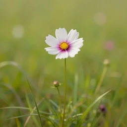 A flower standing tall in a grass field, digital art but as a painting