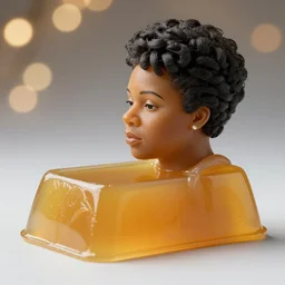 maya angelou made of molded gelatin mold, food photography, side angle, bokeh, studio lighting