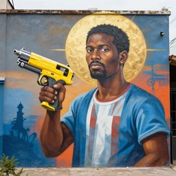 1 9 2 0 s labor mural patriot hobo holding yellow nailgun goldleaf halo