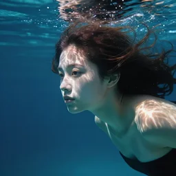 under water girl, water light scattering, underwater photography, high details, 8 k, realistic shot, cinematic lighting