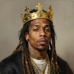 lil wayne, wearing a crown : : painted by kehinde wiley : : baroque, hyperreal, digital painting