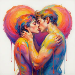 a man being overcome by love, psychedelic dripping colors, detailed painting by painting by man ray and pablo amaringo yayoi kusama man ray gottfried helnwein yves tanguy