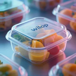 unbelievably epic cinematic 8 k hd movie shot of close - up innovative design of transparent food box packaging. by a pro commercial movie director. motion, vfx, inspirational arthouse, wlop, great composition, artstation, gradient colors