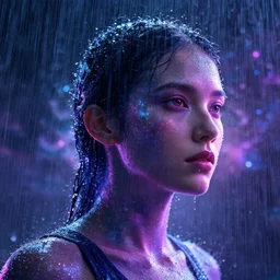 human portrait made out of rain, beautiful, neon, epic detail, galactic background, rendered in octane, unreal engine, realistic