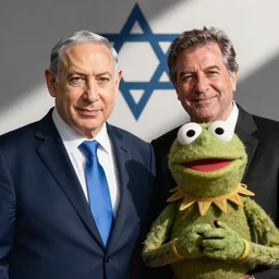 hyper-realistic image of bibi Netanyahu and Yair LApid as muppets