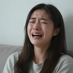 girl sreaming and crying, eyes closed