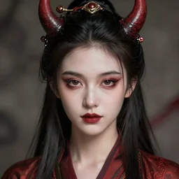 a demon girl, flawless symmetrical pretty face, greg rutkowski, 8 k, shallow depth of field, intricate detail, concept art,