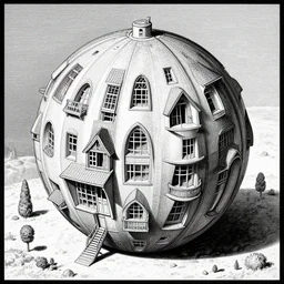 detailed torus shaped house, illustrated by m. c. escher