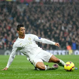 epic cristiano ronaldo sliding across the grass after scoring a goal, hurricane rain, prism, michael whelan