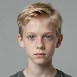 portrait of 1 5 - year - old boy, a tall, slender boy with a pale, pointed face, sleek blond hair, and ice grey eyes, wearing in shirt, hyper realistic face, beautiful eyes, character art, art by mark brooks, art by artgerm and greg rutkowski trending on artstation, digital art