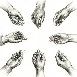 beautiful academic study of hands in different poses, inktober