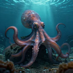 the cephalopod monster by Tim white , cinematic atmosphere, establishing shot