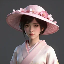 a portrait of a female wearing a sakura hat studio lighting digital art station unreal engine render by jessica rossier and brian froud and gaston bussiere