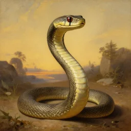 anthropomorphic snake proudly posing for a portrait, painted by rembrandt intricate ultra detailed painting atmospheric lighting golden hour