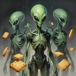 aliens that look like graham crackers, cyberpunk horror, elegant intricate digital painting artstation concept art by mark brooks and brad kunkle extreme detailed