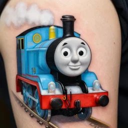thomas the tank engine with skin, photorealistic