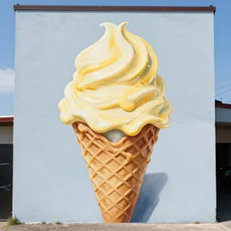 ice cream made out of cheese whiz as graffiti mural by lee, masterpiece, trending on artstation