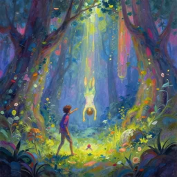 introspective meandering, trending on artstation, vibrant gouache fantasy illustration, (ExploringMemories:I reply to a dream memory I had forgotten, feeling like a trio of timelines converging for one soft moment)