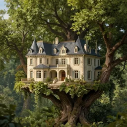 a mansion in a tree, concept art, digital art, trending on artstation, nicely detailed, HDR, by Albert Bierstadt