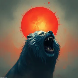 a dreadful red sun over a blue dog lion. digital painting, vertical, intricate, beautiful, detailed, grunge, sharp focus, abstract art el lissitzky and artgerm and kandinsky, trending on artstation